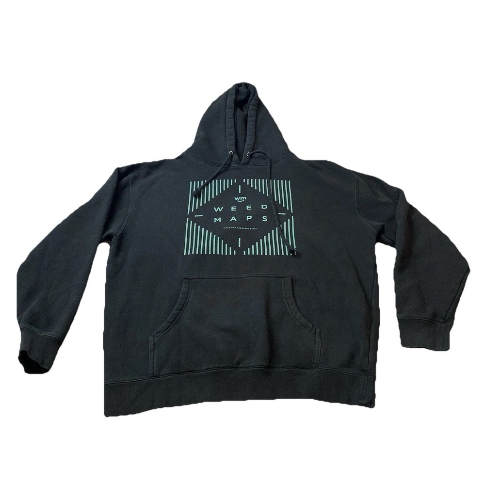 Weedmaps Hoodie Men's Medium MJ Cannabis Dispensary Black Blue
